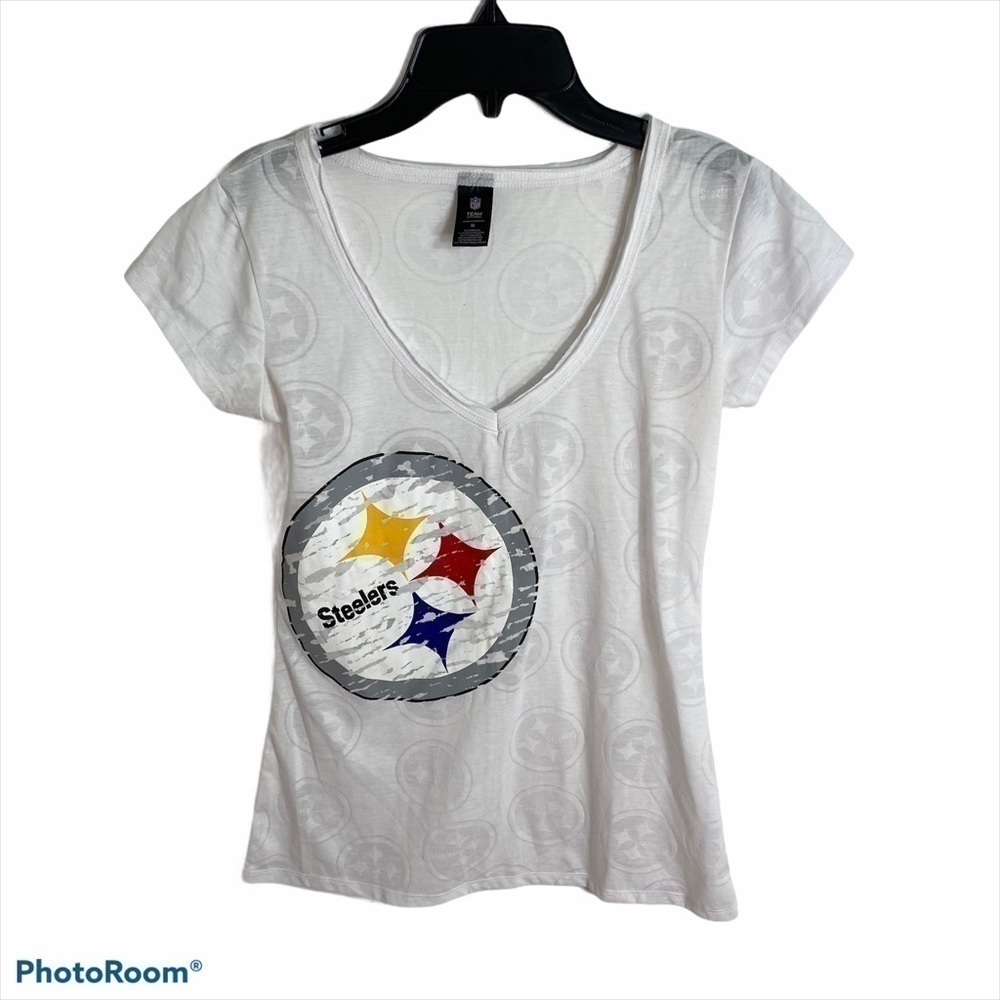 Steelers T-shirt Medium Women’s V-neck White NFL